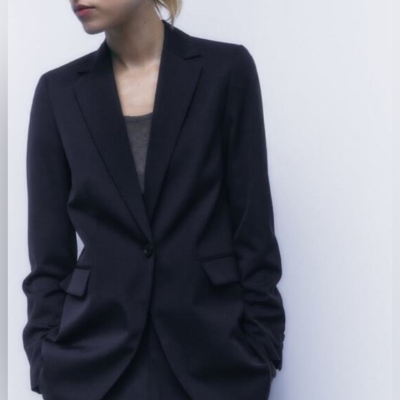 Zara One Button Blazer Midnight Blue Jacket size XS - Picture 4 of 6
